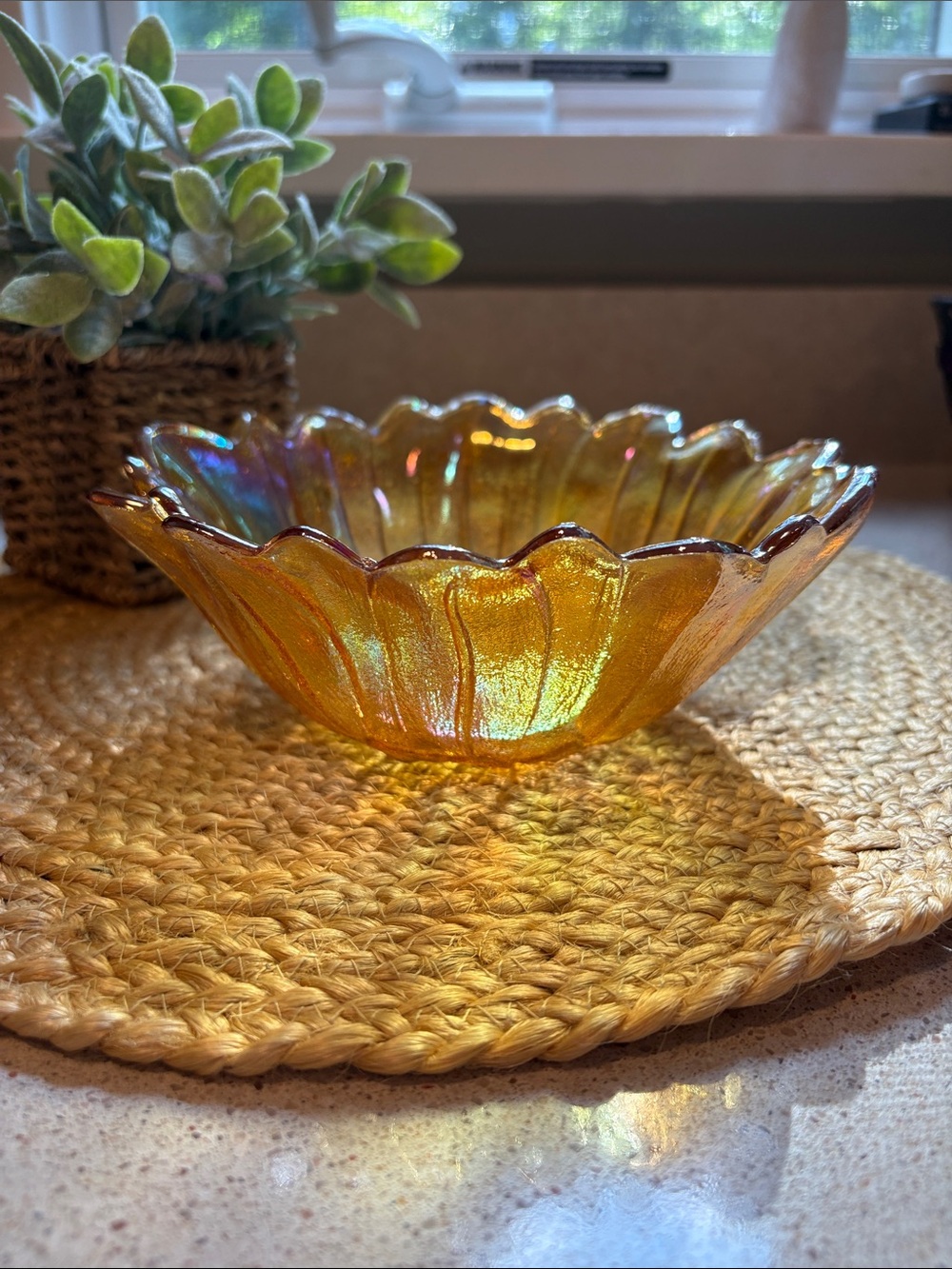 Vintage Amber Marigold Carnival Glass Bowl - Indiana Glass